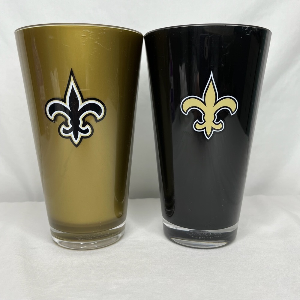 Set of 2 NFL  New Orleans Saints Pint Glasses- Gold & Black by Duck House Sports